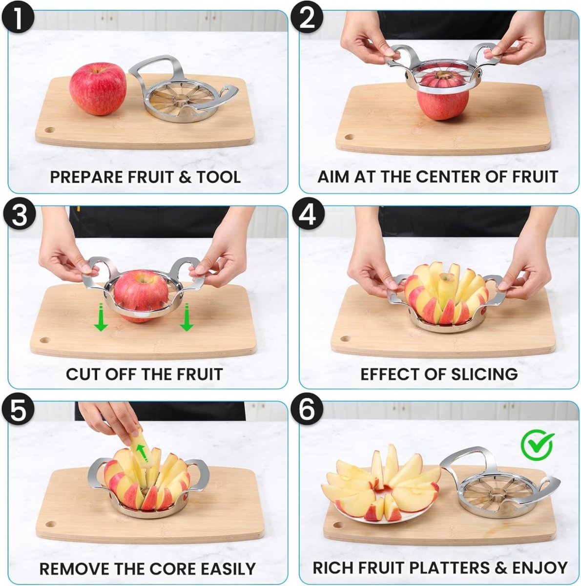 Coupe-fruits Et Vide-fruits - Trancheuse 16 Tranches, Acier Inoxydable, Pour Poires, Fruits Durs
