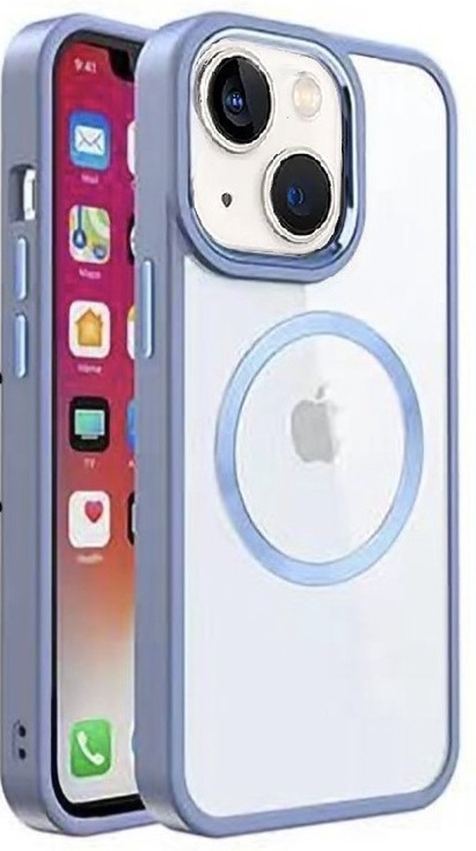 Cityhoesje - iPhone 14 Plus-15 Plus - Back Cover - Magsafe - Transparant Blauw