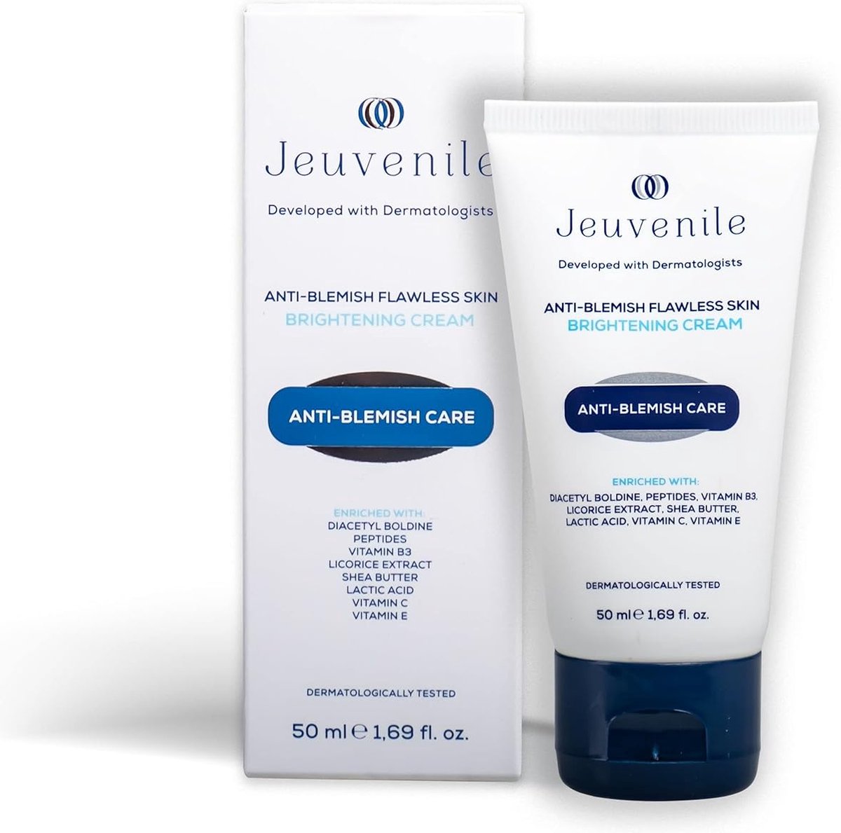 Jeuvenile Anti-Blemish, Huidverhelderende Crème, Egaliseert de Teint en Vermindert Oneffenheden, Zonder Parabenen, met Vitamine C, voor de Gevoelige Huid, Geschikt voor Alle Huidtypes, 50 ml