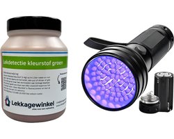Lekdetectie kleurstof groen fluorescerend + UV-zaklamp