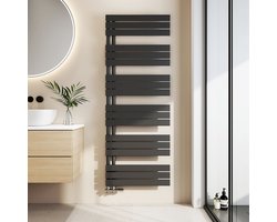 EMKE Handdoekradiator - Plat Design - Mat Zwart - 160x60 cm - 958W - Badkamer Verwarming - CV Radiator