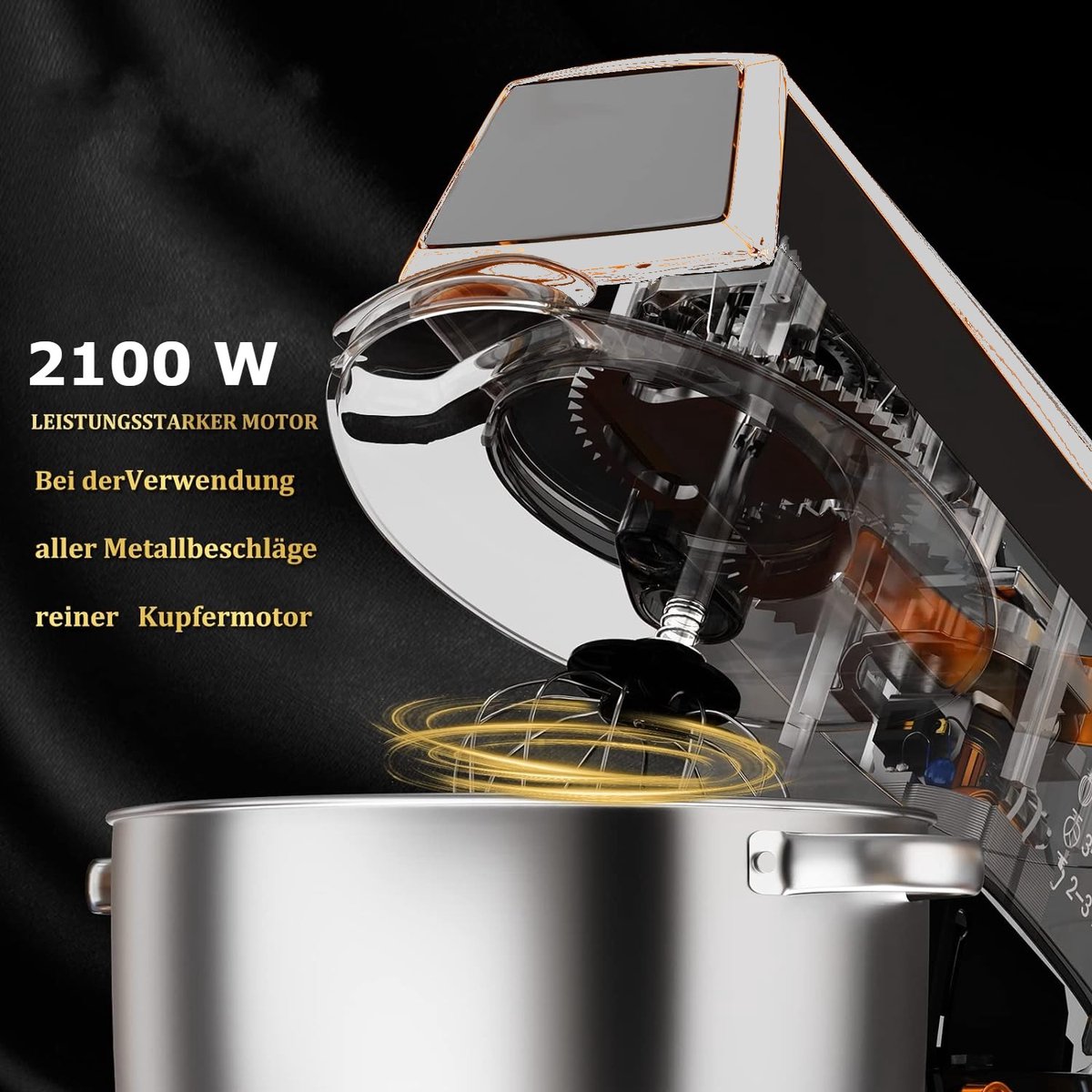 Royalty Line® PKM2100BG 3 in 1 Keukenmachine - 7.5 L Keukenrobot - Krachtig 2100W Foodprocessor - Keukenmixer Met Blender & Vleesmolen - Zwart — afbeelding 2