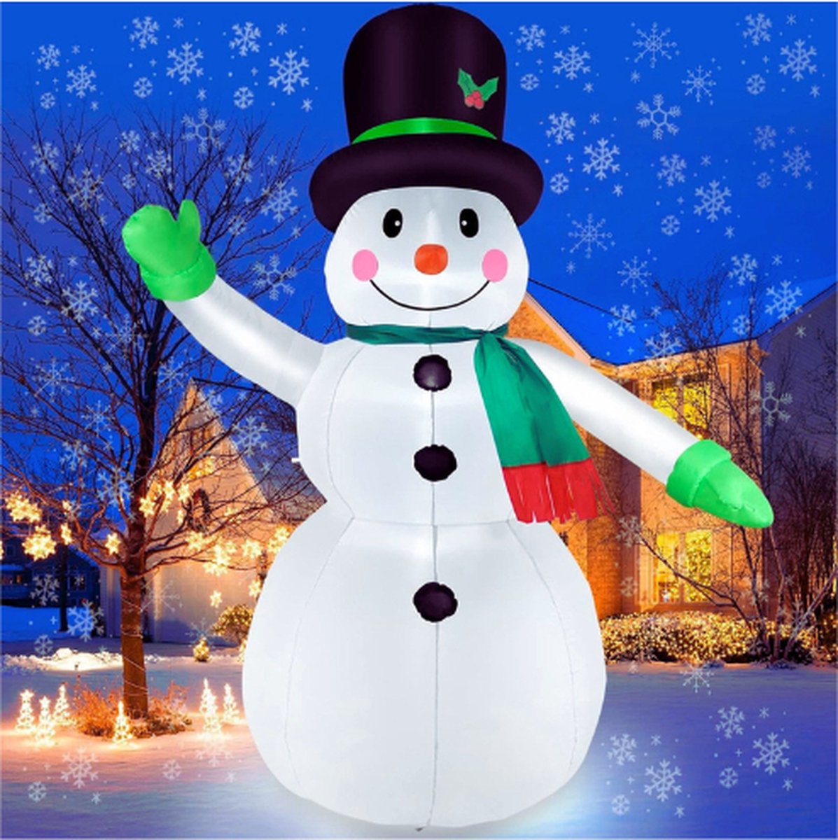 210cm Kerstmis Decoratie Opblaasbare Sneeuwman Buiten-Grote Sneeuwman Met Hoge Hoed & LED Lichten-Winterdecoratie Voor Openluchttuin-Kerstcadeau Voor Jonge Geitjesfamilie-IP44 Weerbescherming