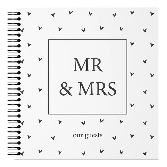 Fyllbooks - Gastenboek Bruiloft - Mr & Mrs Invulboek - Receptieboek Huwelijk - Zwart Wit - 96 Pagina's