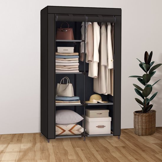Brixy Kledingkast - Garderobekast - XXL - Kleerkast Opvouwbaar - 175 x 170 x 45cm - Campingkast - Stoffen Vouwkast - Zwart