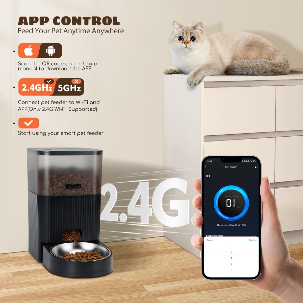 Nobleza Automatische Voerbak 4,2L Zwart met App Besturing - afbeelding 3