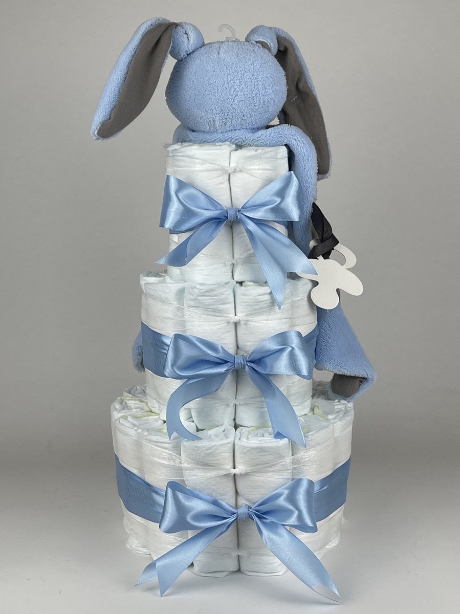 Chouette-Chouette | Luiertaart Jongen | Kraamcadeau | Geboorte Jongen | Babyshower | Knuffeldoek Konijn Jip Blauw