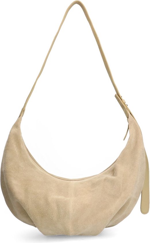 Manfield Beige Suède Schoudertas Met Ritssluiting - Maat Onesize