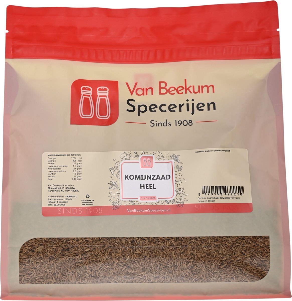 Goedkoopste Van Beekum Specerijen - Komijnzaad Heel - 1 kilo (hersluitbare stazak