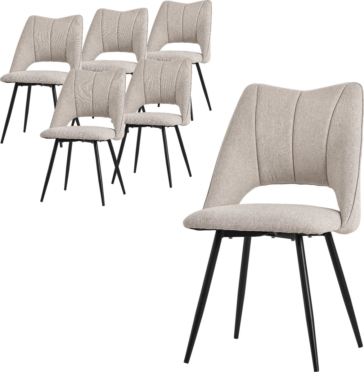 Eetkamerstoel set van 6 Beige gestoffeerd incl. montagemateriaal Gestoffeerde stoel Keukenstoel ML design
