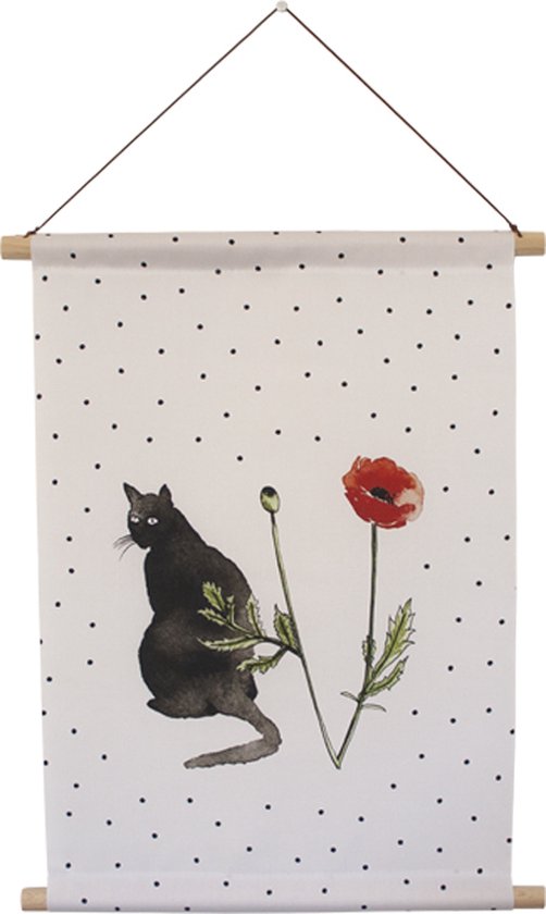 Tenture murale Cats & Coquelicots AQUARELLE - 40 x 60cm - Fête des Mères - Communion - Décoration de salon - Porte-affiche incl. affiche - Décoration murale