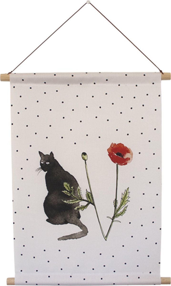 Wandkleed Cats & Poppies AQUAREL - 40 x 60cm - Moederdag - Communie - Decoratie woonkamer - Posterhanger incl. poster - Muurdecoratie
