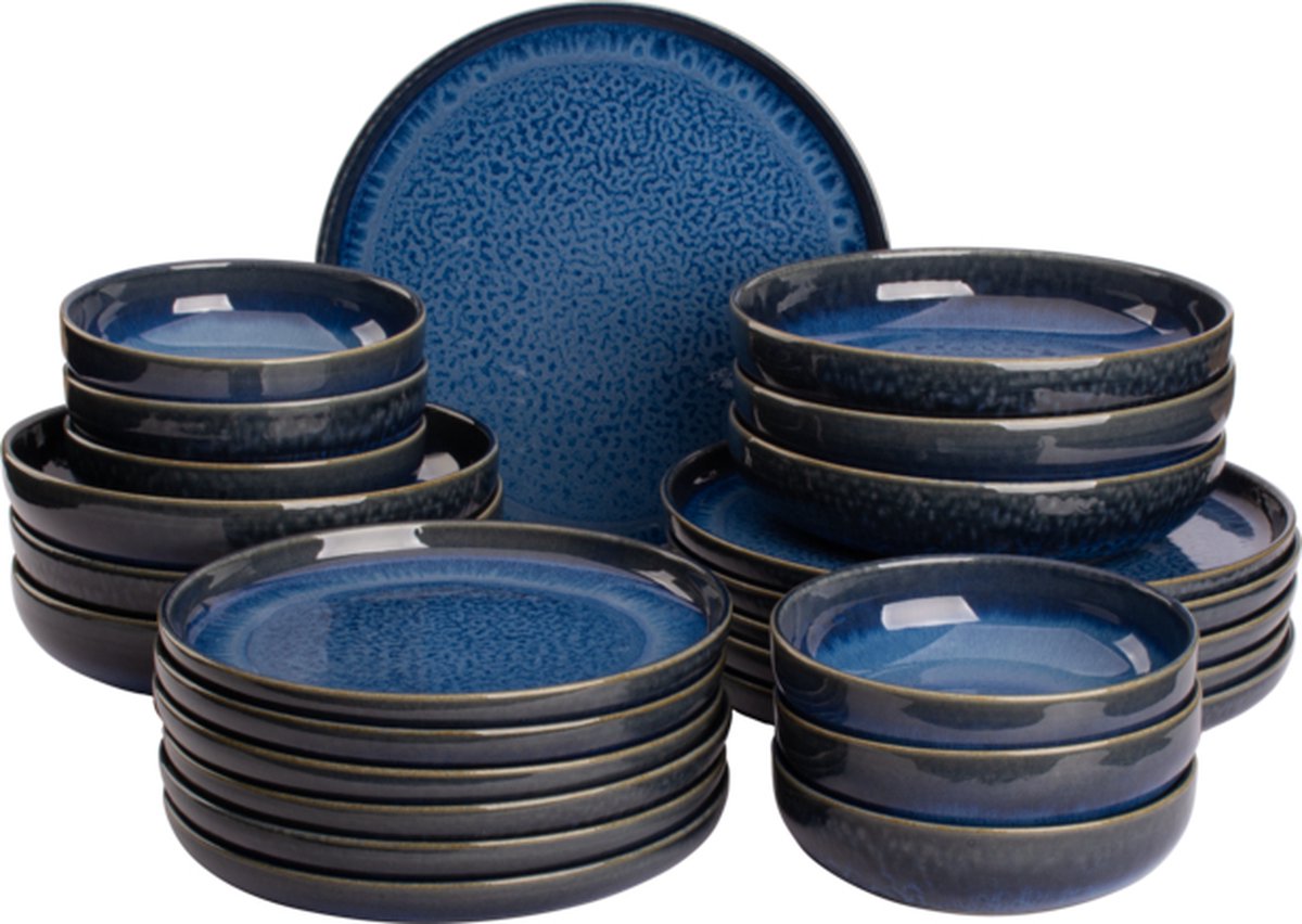 Palmer Serviesset Jory Stoneware 6-persoons 24-delig Blauw