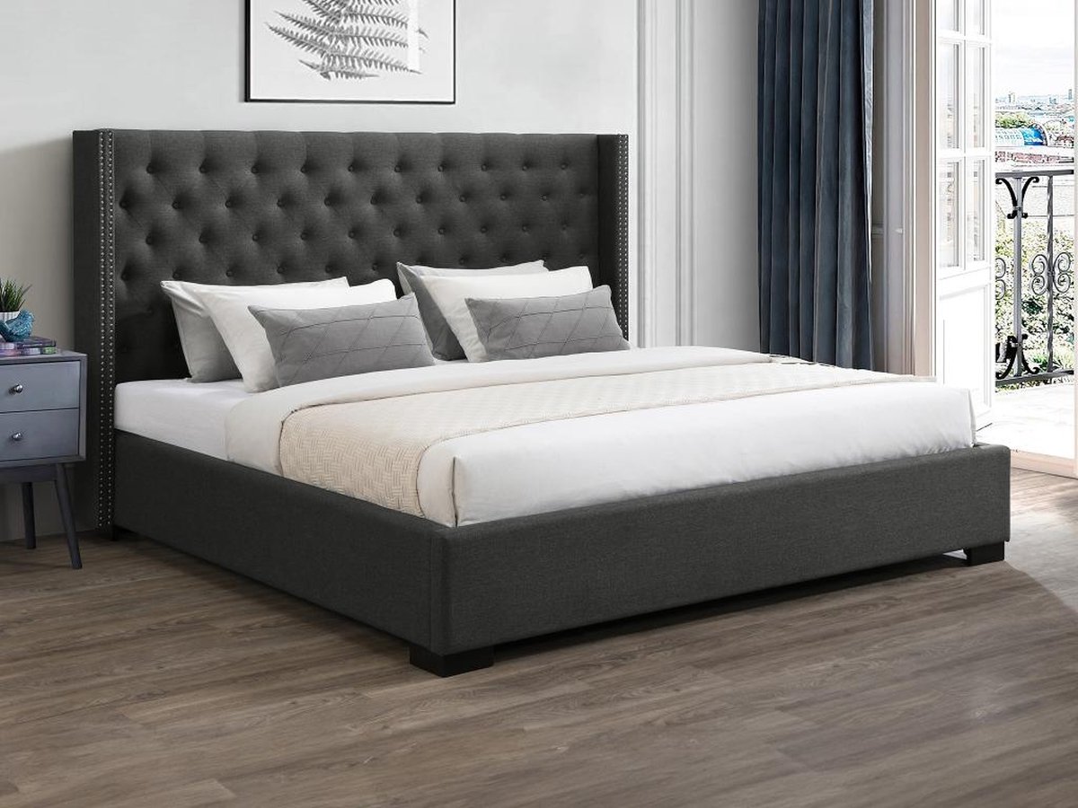 Vente-unique Bedframe stof grijs 200 x 200 cm MASSIMO