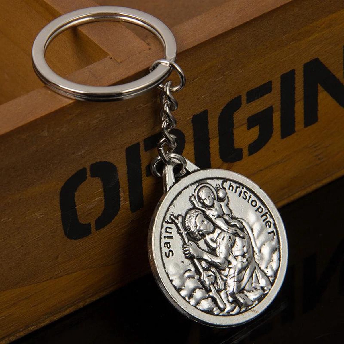 Christoffel sleutelhanger met Engelse tekst