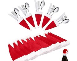 30-pack kerstmutsen servieshouders - mini kerstmutsen voor bestekhouders, snoephoezen, wijnflesdecoratie - kerstmutsen vilten mes- en vorkhouderset, kerstfeestdiner-keukengerei-organizers decoraties benodigdheden