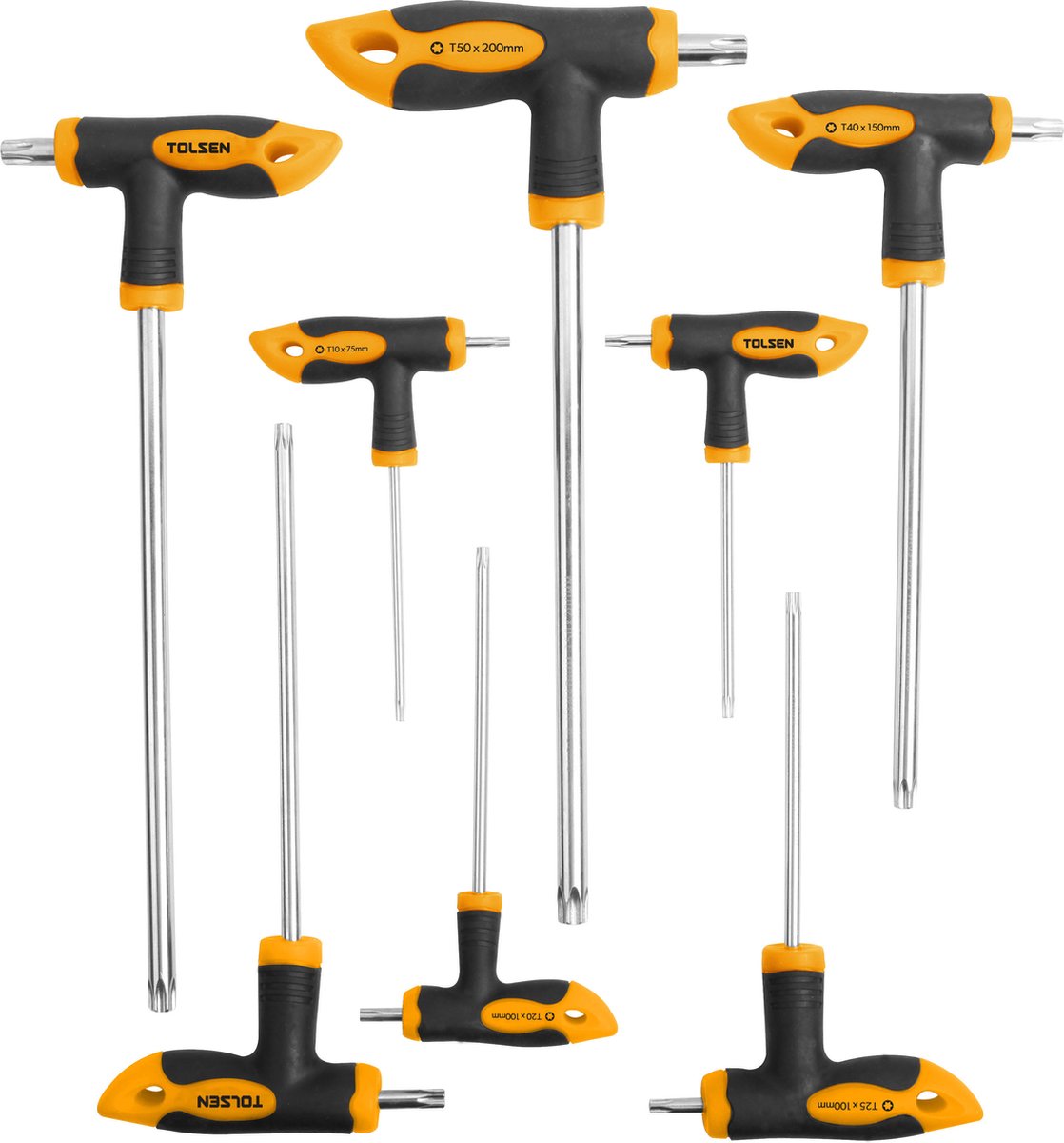 Tolsen Schroevendraaiserset Torx 8-delig - T10 x 75 mm, T15 x 75 mm, T20 x 100 mm, T25 x 100 mm, T30 x 150 mm, T40 x 150 mm, T45 x 200 mm & T50 x 200 mm