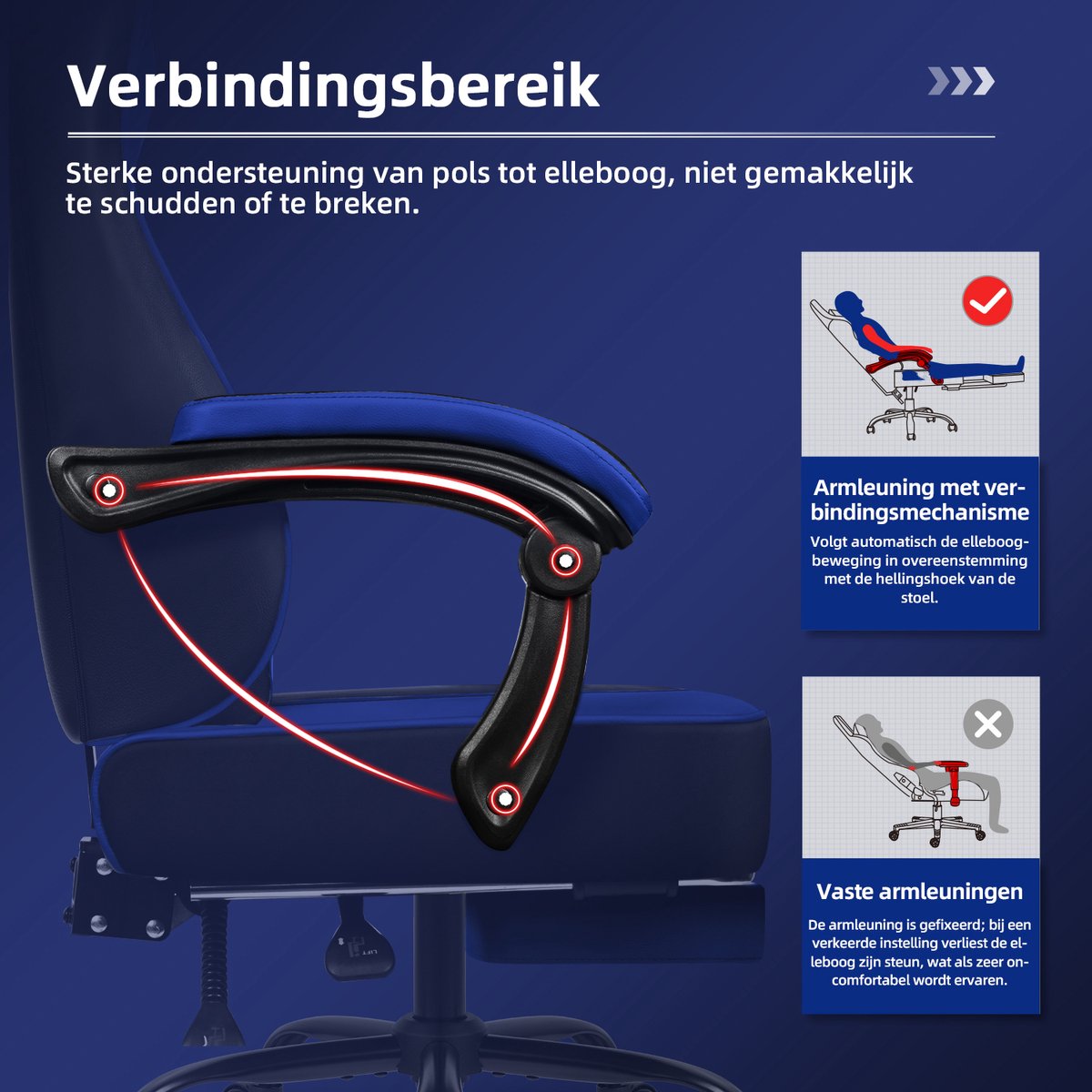 Afbeelding 2 van Hiaonyx Gaming Stoel - 170° Verstelbare Rugleuning - Gamestoel met inklapbare Voetsteun - racerstijl - Geïntegreerde Armleuningen Game Stoel - Maximale Belastbaarheid 150kg - Zwart Blauw