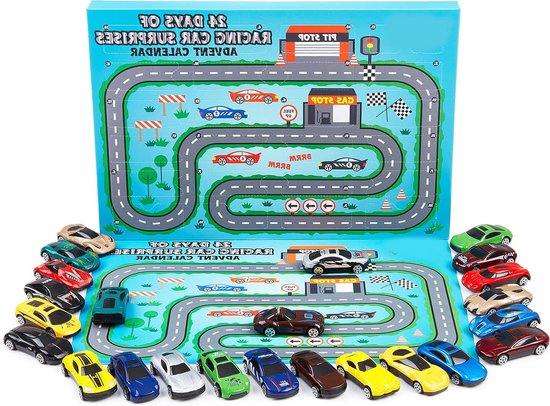 Adventskalender voor kinderen, 24 stuks Alloy Cars Kerstmis Countdown 24 dagen Adventskalender auto's voor jongens en meisjes van 3 tot 12 jaar oud