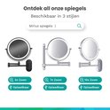 Drie Mirlux spiegels: zwart met 5x zoom, chroom met 7x zoom, en zwart met 10x zoom.