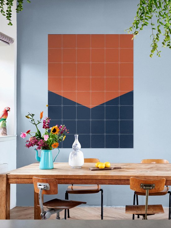 IXXI Color blocking - Orange Blue, Allon Dery - 80 x 100 cm - Support de suspension gratuit - Grande décoration murale et posters - Design graphique, Géométrique