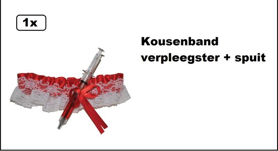 Kousenband verpleegster + spuit - Verpleegster dokter ziekenhuis carnaval feest kousen band festival
