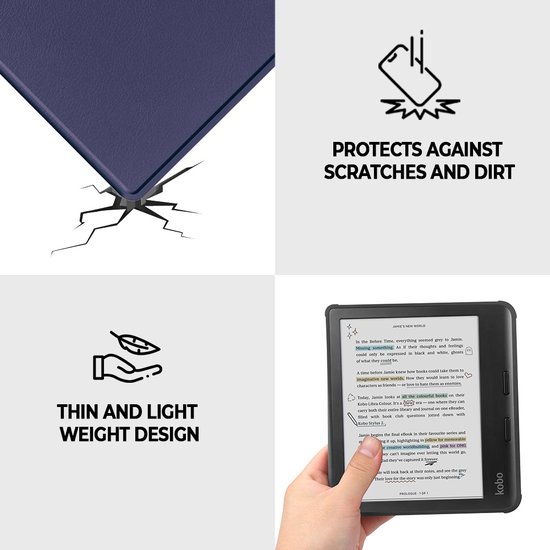 Lunso Geschikt voor Kobo Libra Colour hoes (7 inch) - sleepcover - Donkerblauw van Lunso — afbeelding 4