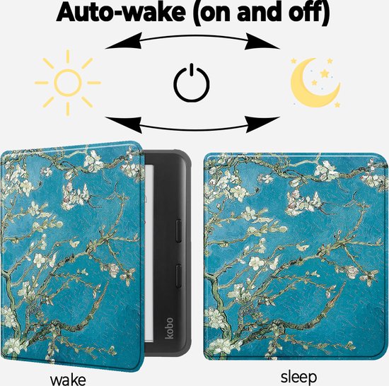 Lunso Geschikt voor Kobo Libra Colour hoes (7 inch) - sleepcover - Van Gogh Amandelbloesem van Lunso — afbeelding 5