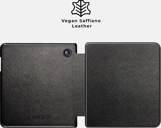 Lunso Geschikt voor Kobo Libra Colour hoes (7 inch) - Vegan Saffiano Leren sleepcover - Zwart — afbeelding 3