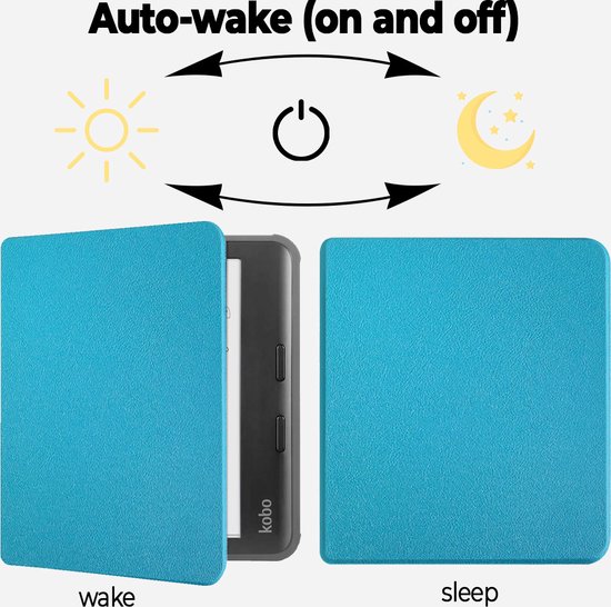 Lunso Geschikt voor Kobo Libra Colour hoes (7 inch) - sleepcover - Lichtblauw van Lunso — afbeelding 5