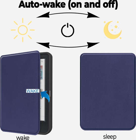 Lunso Geschikt voor Kobo Clara BW / Clara Colour hoes (6 inch) - sleepcover - Donkerblauw van Merkloos — afbeelding 5