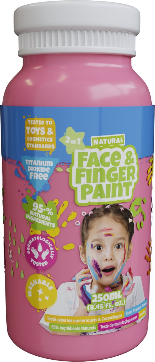 Natural Face & Fingerpaint Fles - Roze, 250ml - schmink