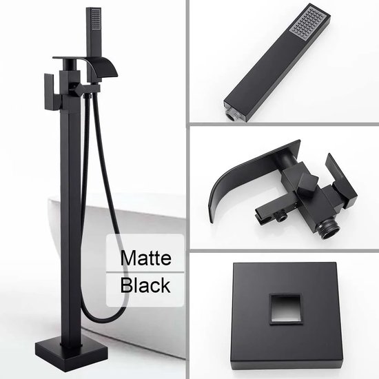 Badkuipkraan, zwart, mat, badkraan, mengkraan, badkuip, wandmontage, enkele hendel, douchearmatuur, 1/2 inch doucheafvoer en badvulling, armatuur badkuip voor douche en bad