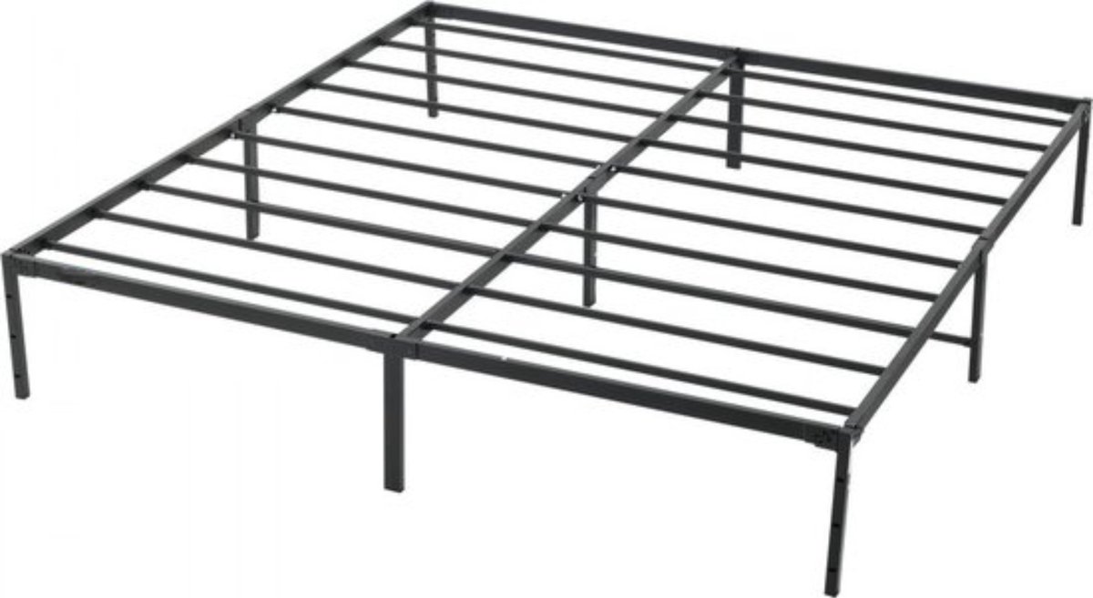 Platformbed stalen lattenbodem - 680 kg draagvermogen - opbergruimte - zwart