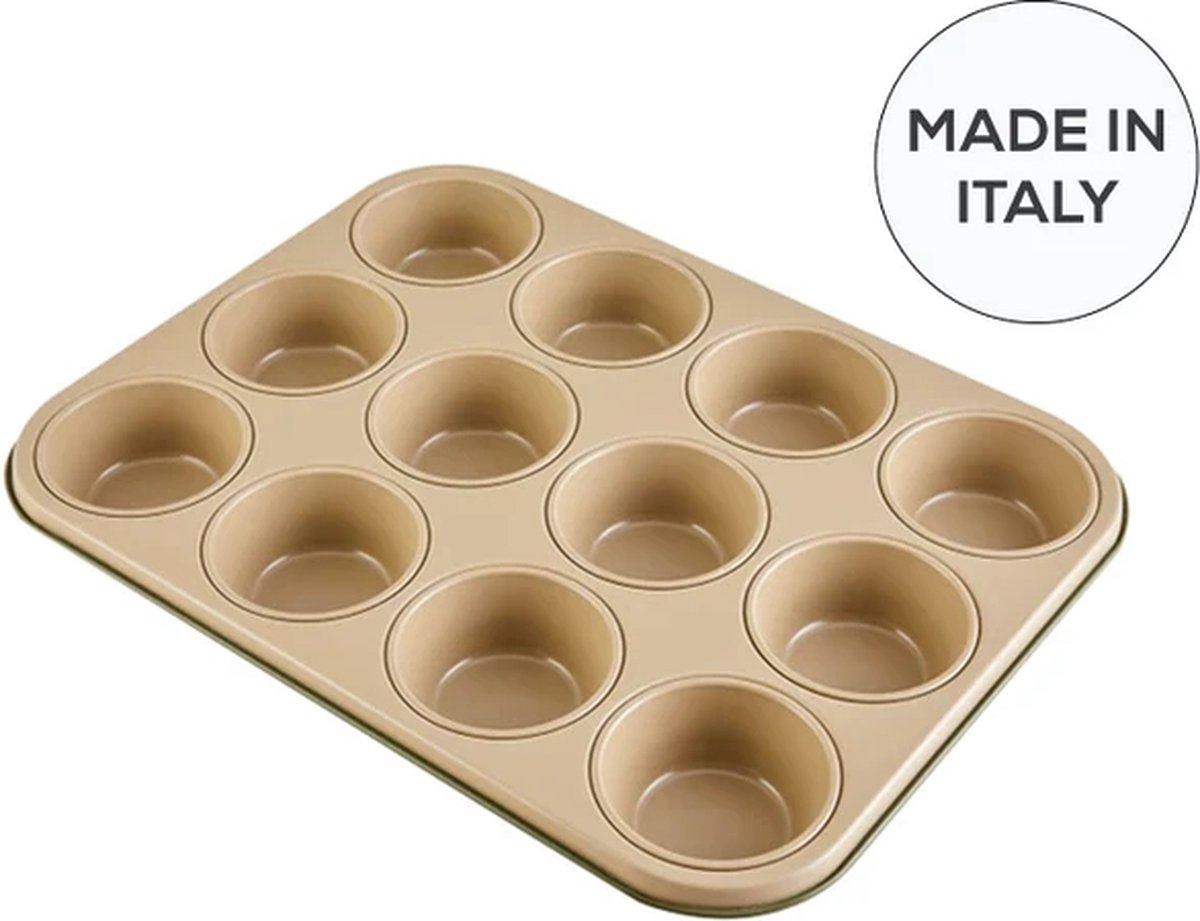 Karaca Jennese – Muffin Bakvorm – 12-vormpjes – 27 cm – Carbon Staal – Groen