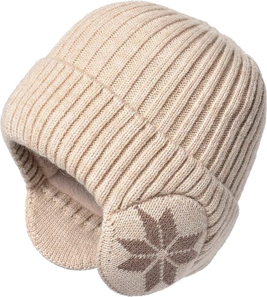 Wintermuts voor heren, rekbare gebreide muts met oorflappen, winddicht, Grijs, one size