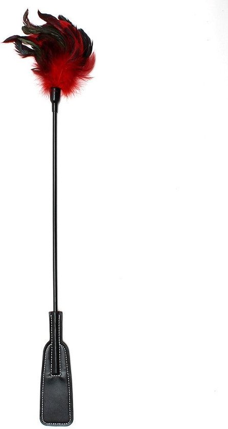 Rimba Bondage Play Riding Whip et Ressorts Tickler - Jouet 2 en 1 - rouge/noir