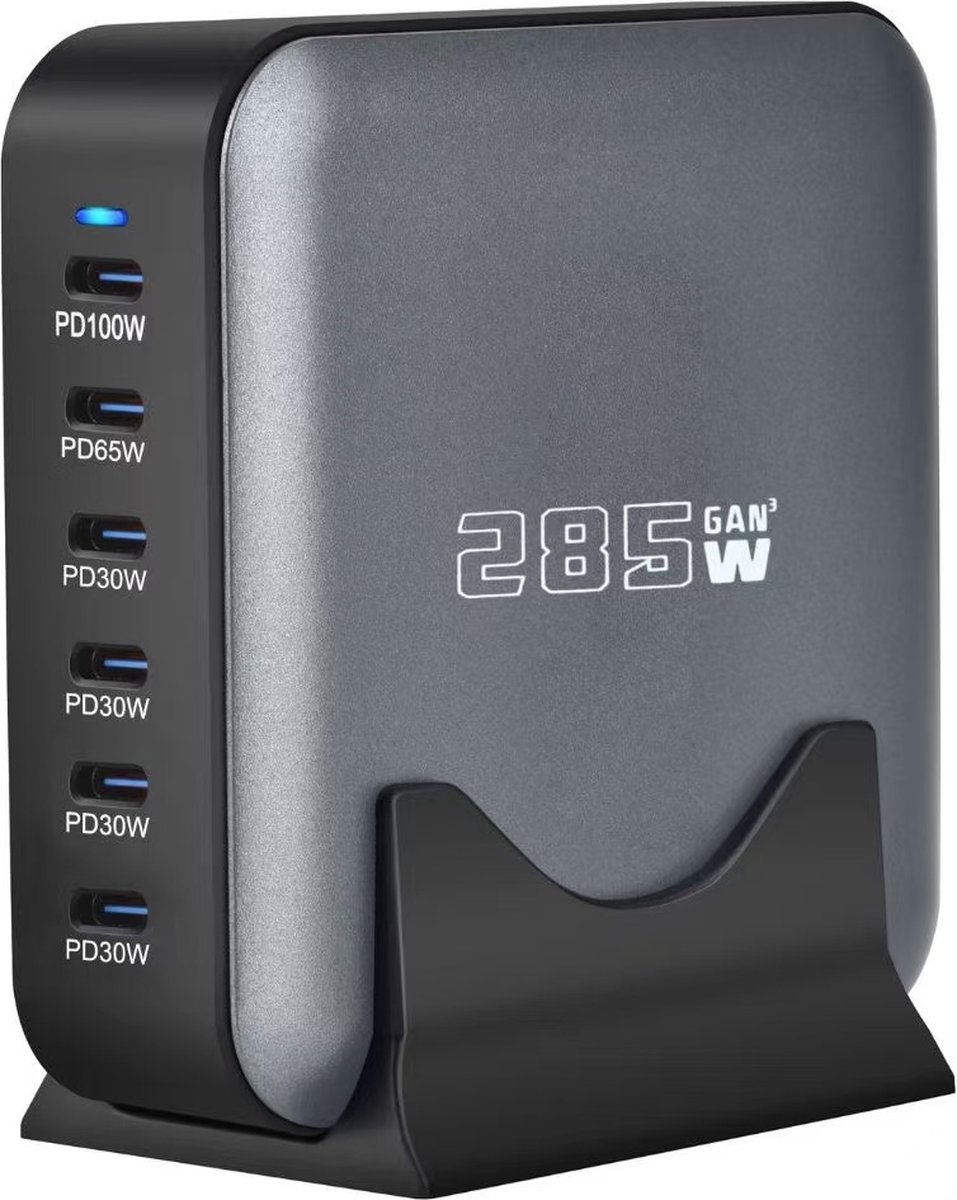 Banky - 285W USB-C GaN Oplaadstation - 6 Krachtige PD USB-C poorten - Snellader - Bureau Oplader - Universeel