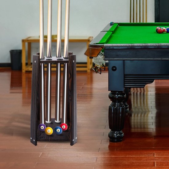 Poolstickhouder - Poolstick houder - biljartkeu rack hout - 8 sticks - Hout - Biljartstick houder - rek voor 8 keuen - Keu houder wand en vloer - Biljart accessoires - 30 x 30cm - Bruin — afbeelding 3