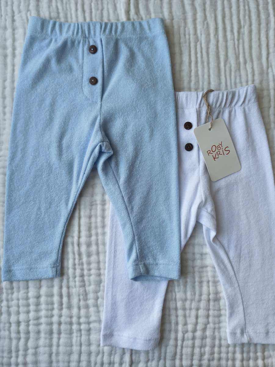 RobyKris Baby Broeken 2 stuks - Katoen - Blauw/wit - Maat 74-80