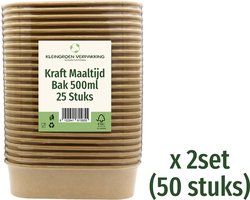 Kraft Maaltijdbak - Karton - Magnetron Bak - 500ml - Zonder Deksel - 50 stuks - Vierkante Salade / Lunch Bak