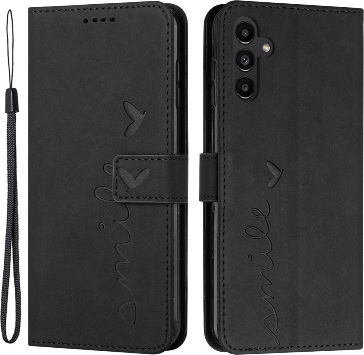 Coverup Hoesje - Geschikt voor Samsung Galaxy A15 Hoesje - Coverup Smile Book Case - Zwart