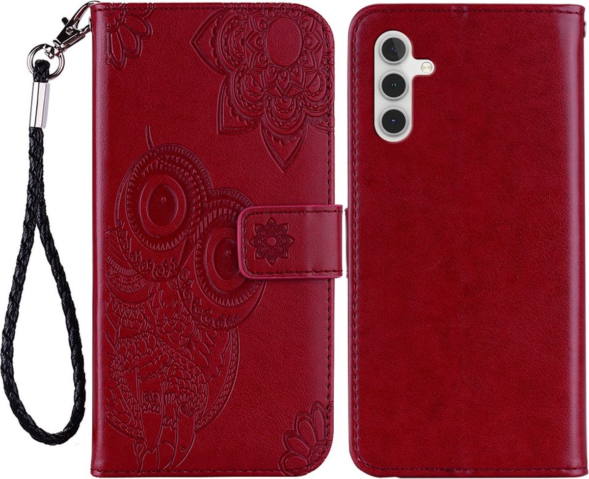Coverup Hoesje - Geschikt voor Samsung Galaxy A15 Hoesje - Coverup Uilen Book Case - Bordeaux