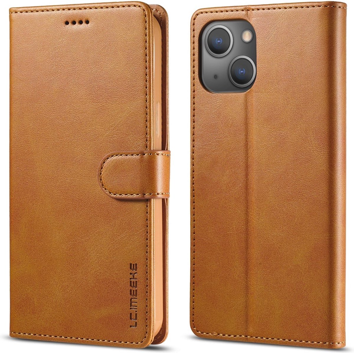 LC.IMEEKE Hoesje - Geschikt voor iPhone 15 Hoesje - LC.IMEEKE Luxe Book Case - Bruin