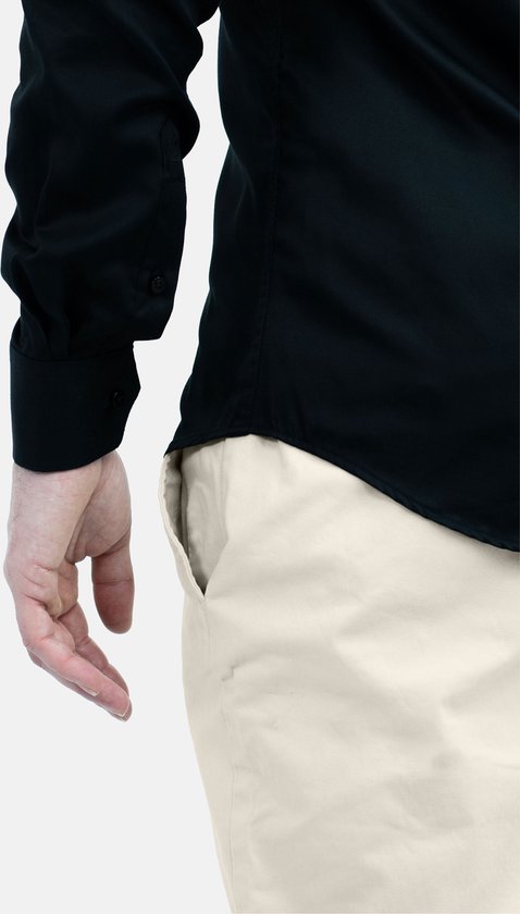Vercate - Chemise sans repassage - Zwart - Coupe slim - Satin de Katoen - Manches longues - Homme - Taille 39/M