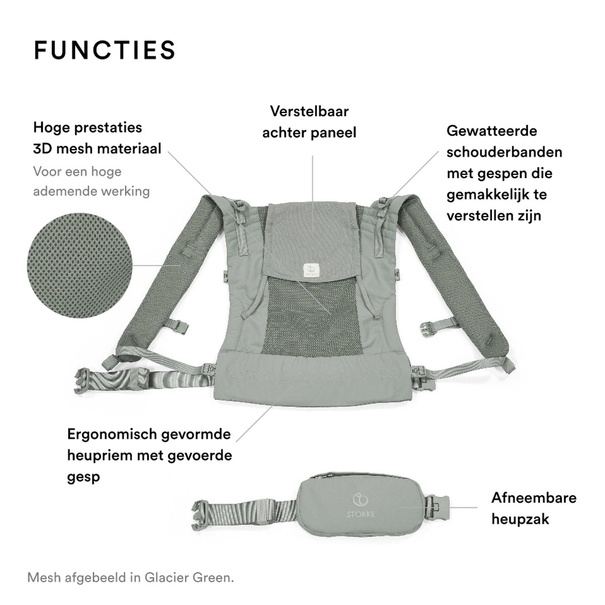 Stokke Limas Mesh, Antraciet - Ademende draagzak met hoogwaardige stoffen - Veilig voor baby's van 1 maand/4-15 kg - Inclusief afneembaar tasje voor benodigdheden – foto 5