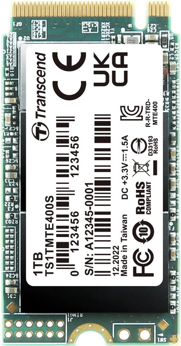 Transcend MTS400S 1 TB NVMe/PCIe M.2 SSD 2242 harde schijf PCIe NVMe 3.0 x4 Retail TS1TMTE400S