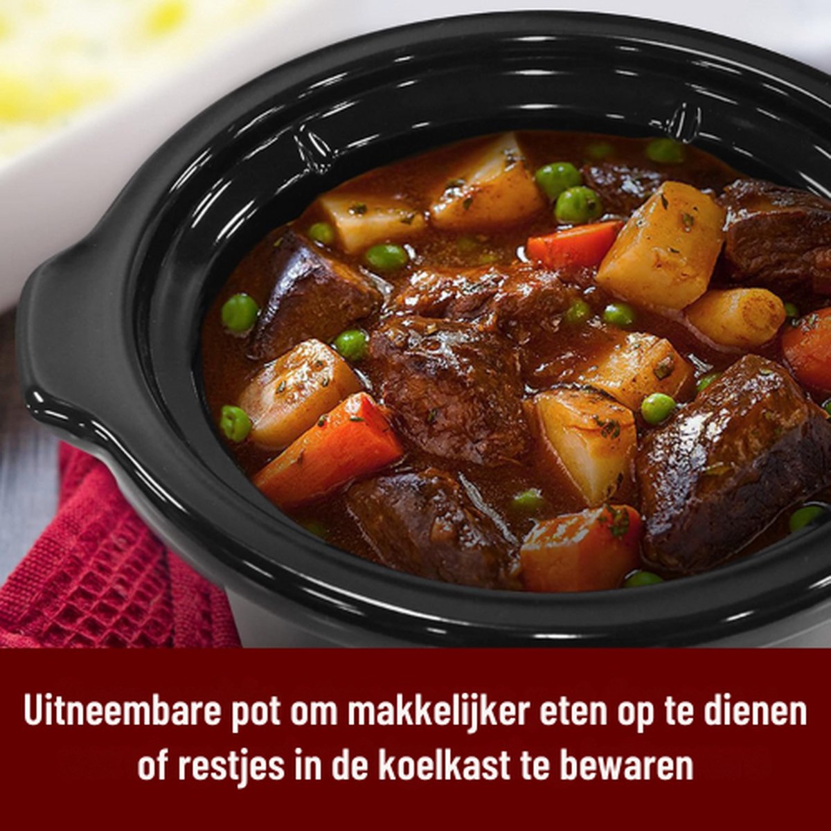 Slowcooker - Slowcookers - Kooktoestel - Vaatwasmachinebestendig - 220V - Instelbare Temperatuurfunctie - Transparante Deksel - Schoonmaakfunctie - Energiebesparende Functie - Met Warmhoudfunctie - Cool Touch Handgrepen - Afneembare Stenen Pot – foto 3