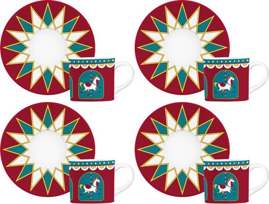 Bialetti Winter Wonderland - Tasse à Expresso et Soucoupe - lot de 4 pièces - 90ml