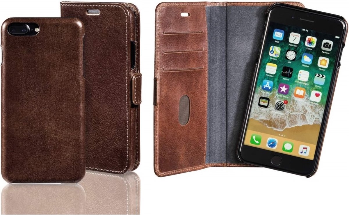 Pazzimo Echt lederen 2in1 boekje + cover bruin voor Apple iPhone 7 Plus/8 Plus